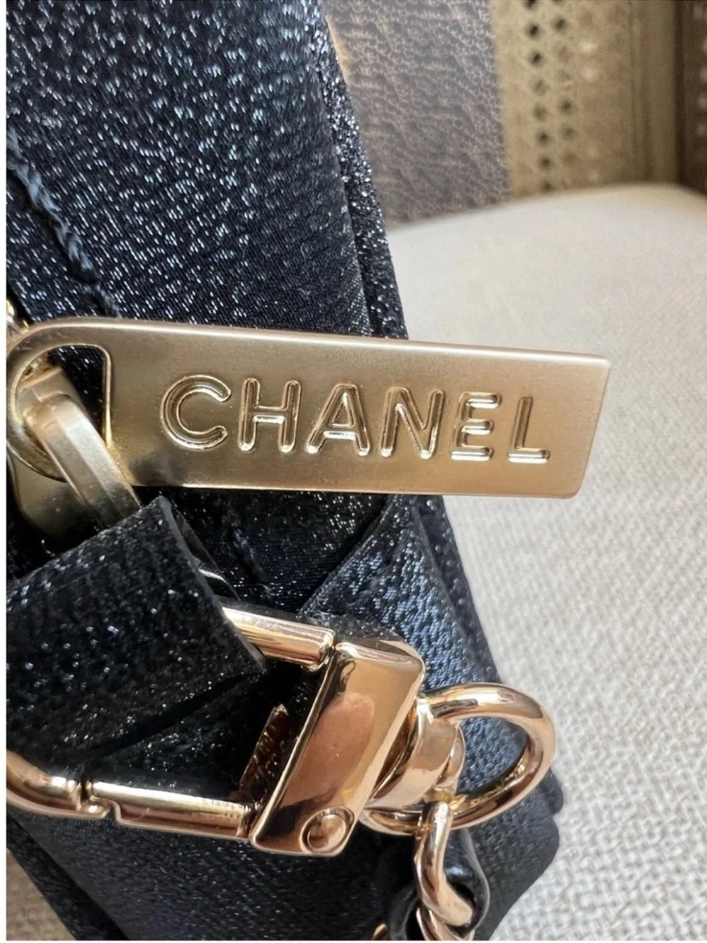 Chanel Black Cosmetic Pouch with Gold Logo VIP GWP